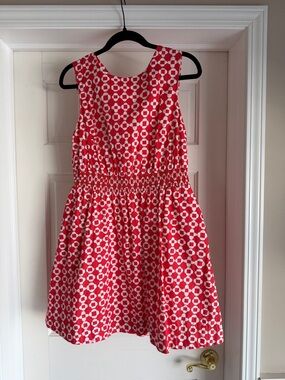 Boden Red and White Geometric Sleeveless Dress